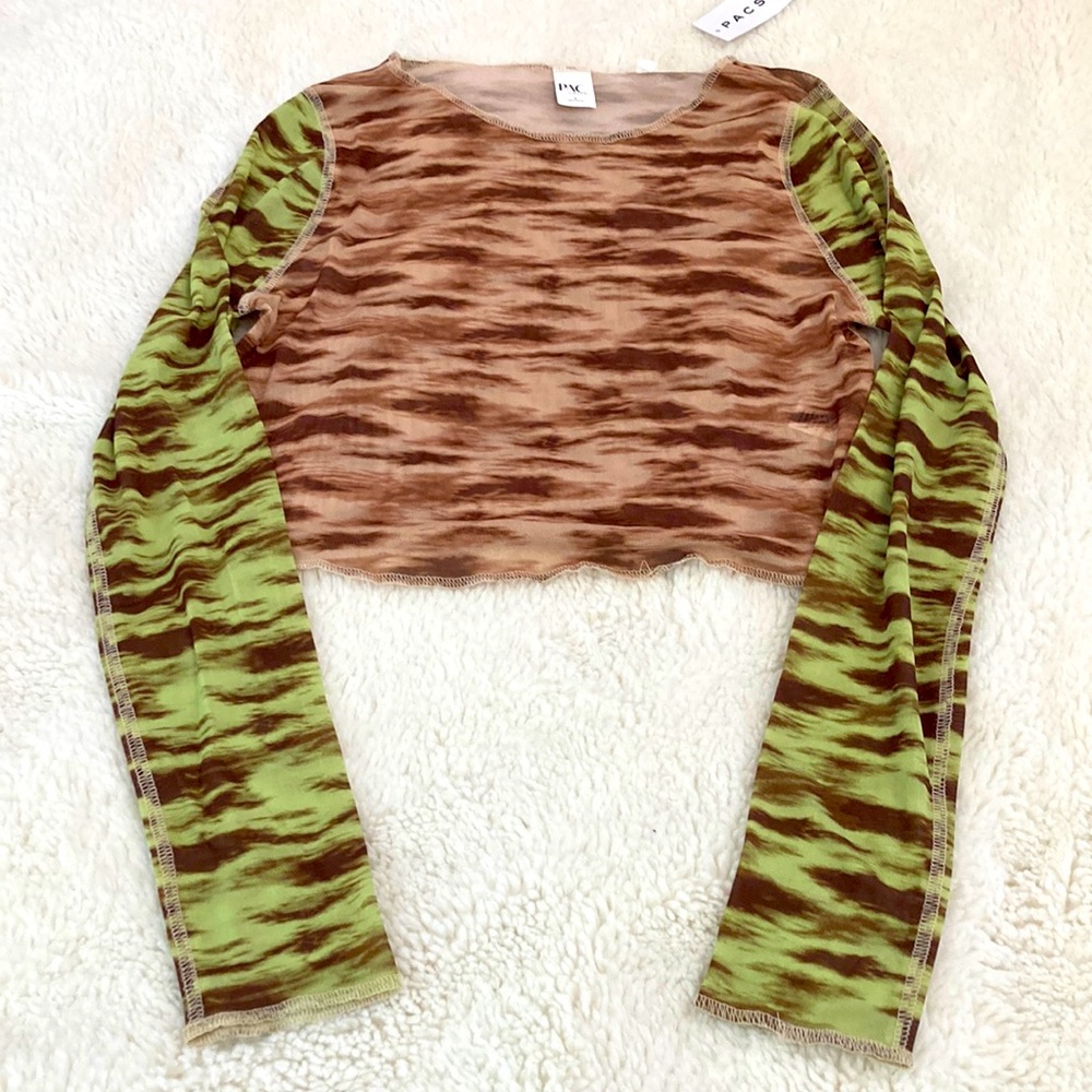 PACSUN green and brown long sleeved crop top